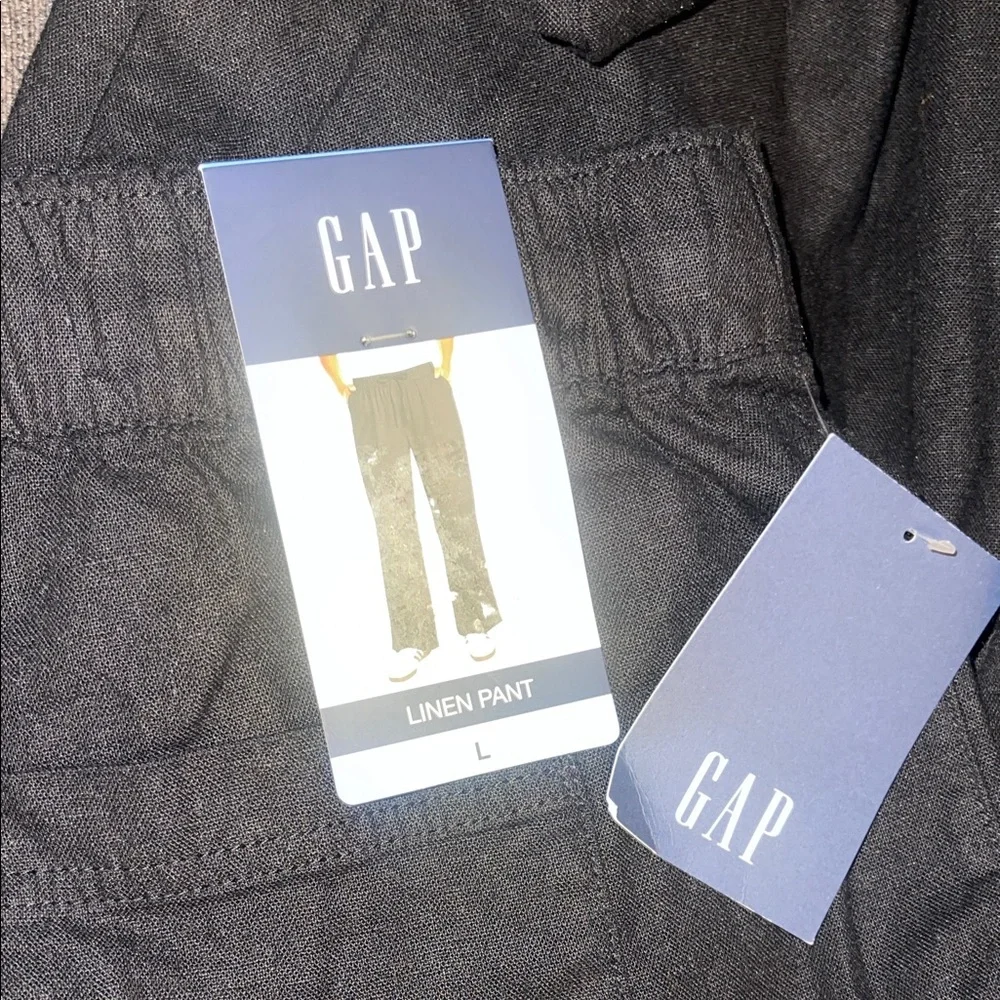 GAP Women's Black Wide-Leg Drawstring  Linen Pants - Picture 2 of 8